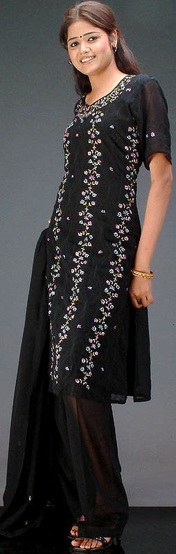 Black Georgette Suit with Embroidery