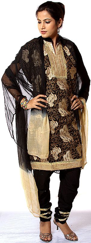 Black Gota Salwar Suit with All-Over Embroidery and Sequins