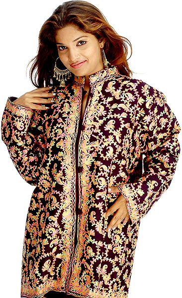 Black Jacket from Kashmir with Dense Aari Embroidery
