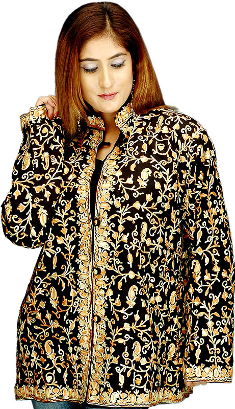 Black Jacket with All-Over Jaal Embroidery