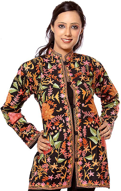 Black Jacket with Multi-Color Embroidery