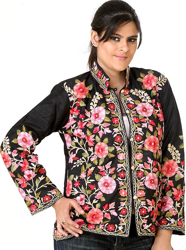Black Jacket with Multi-Colored Flowers