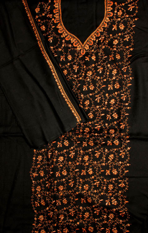 Black Kashmiri Three-Piece Suit with Needle Embroidery by Hand