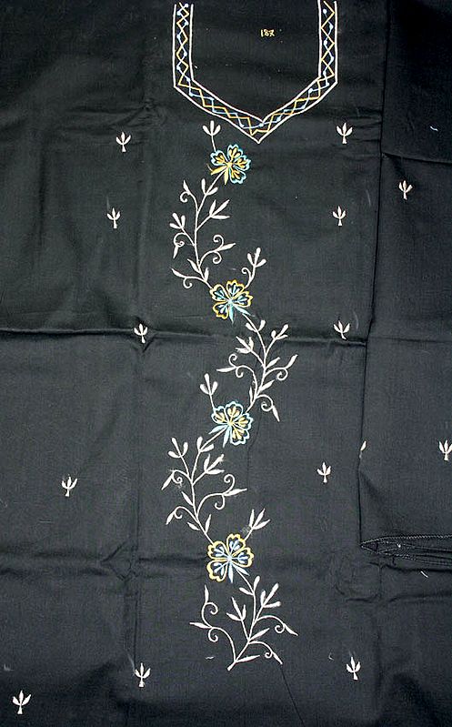 Black Khadi Suit with Crewel Embroidery
