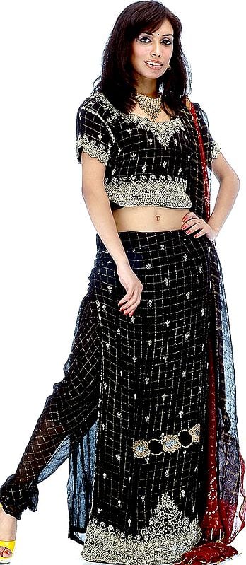 Black Lacha Suit with All-Over Beadwork