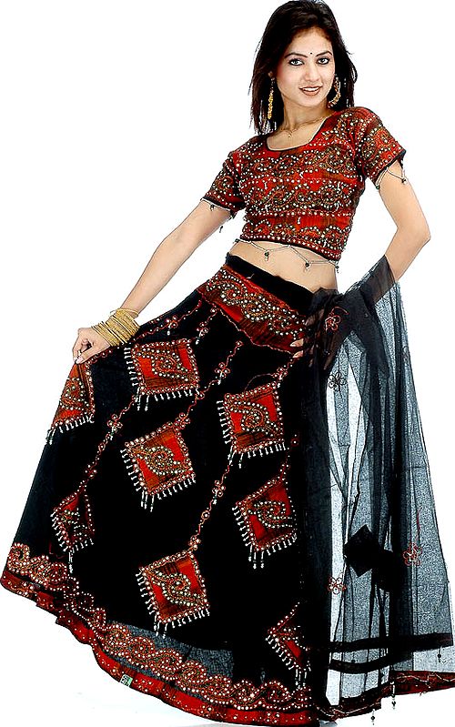 Black Lehenga Choli from Jaipur with Sequins and Threadwork