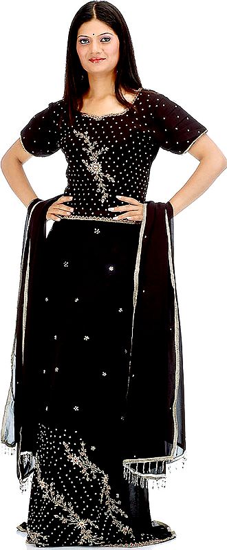 Black Lehenga Choli with All-Over Sequins and Beads