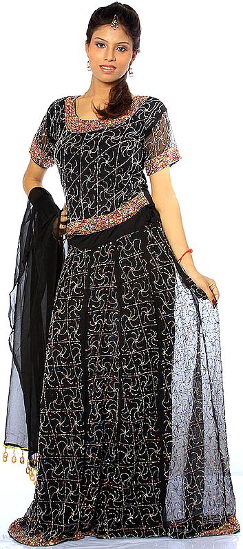 Black Lehenga Choli with Multi-Color Sequins