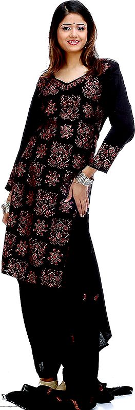 Black Needle Embroidered Salwar Suit with Shawl