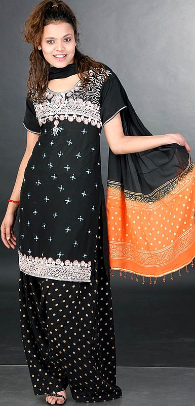 Black Patiala Salwar Kameez with Beads and Embroidery