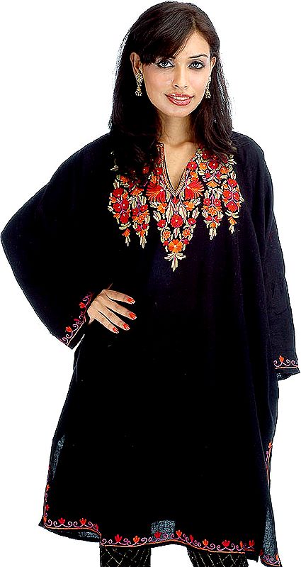 Black Phiran with Multi-Color Floral Embroidery