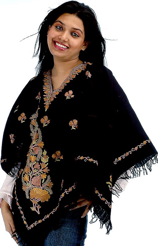 Black Poncho with Floral Bootis All-Over