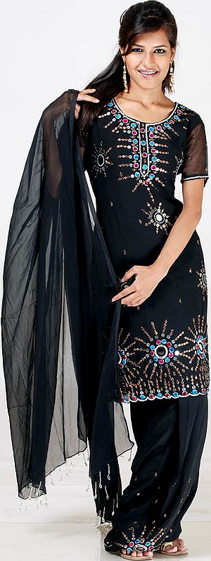 Black Salwar Kameez with Beads and Large Sequins