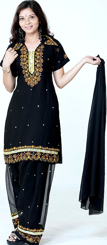 Black Salwar Kameez with Mirrors and Embroidery
