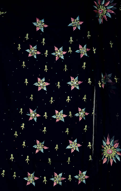 Black Salwar Suit with Persian Embroidered Flowers with Beads