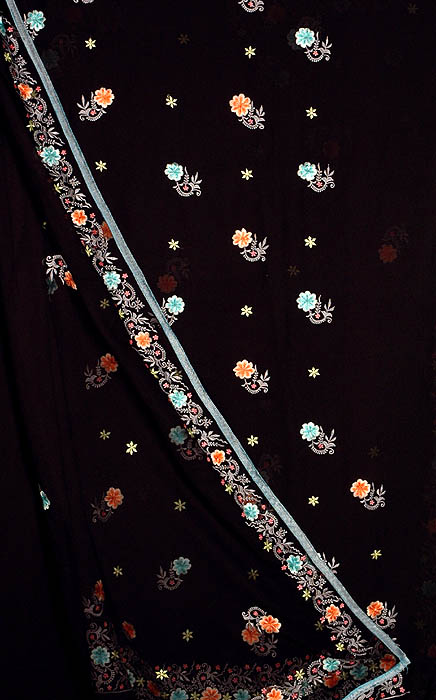 Black Salwar Suit with Persian Embroidered Flowers