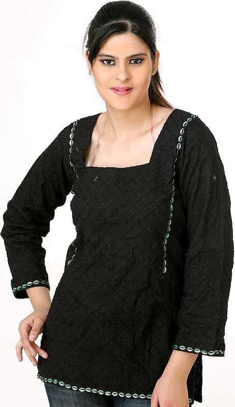 Black Sequined Crochet Top