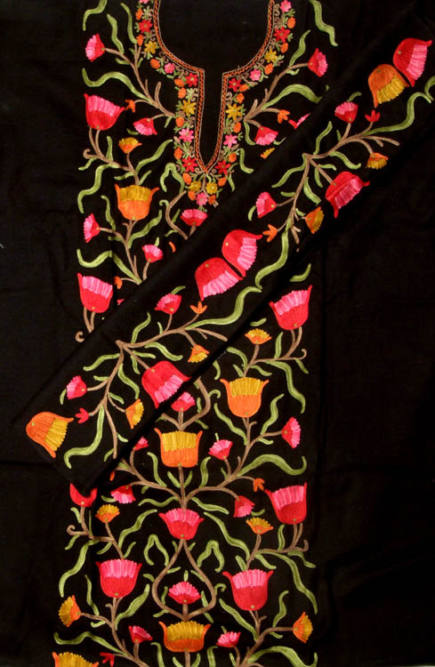Black Suit from Kashmir with Floral Aari Embroidery