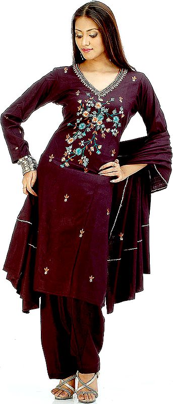 Black Suit with Embroidery and Shawl