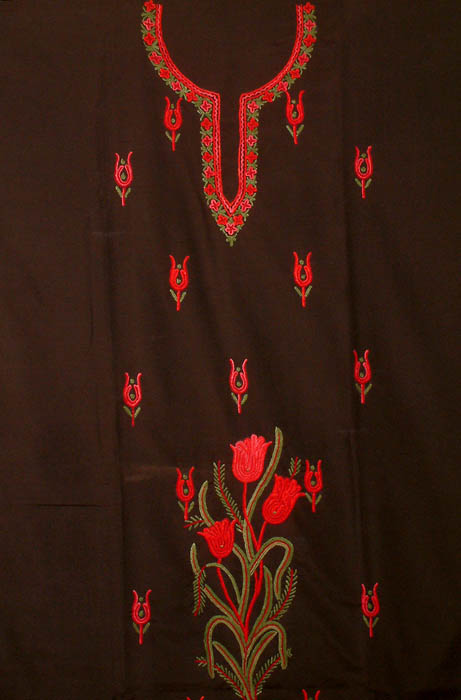 Black Two-Piece Kashmiri Suit with Floral Aari Embroidery on Kameez