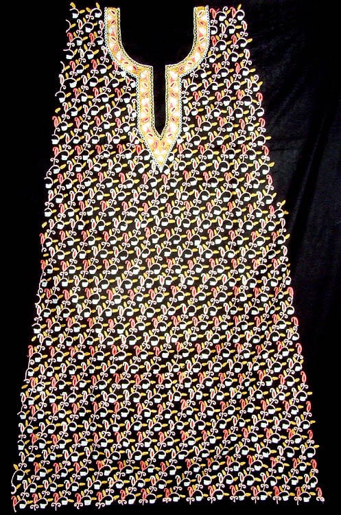 Black Two-Piece Paisley Kashmiri Salwar Kameez with All-Over Aari Embroidery