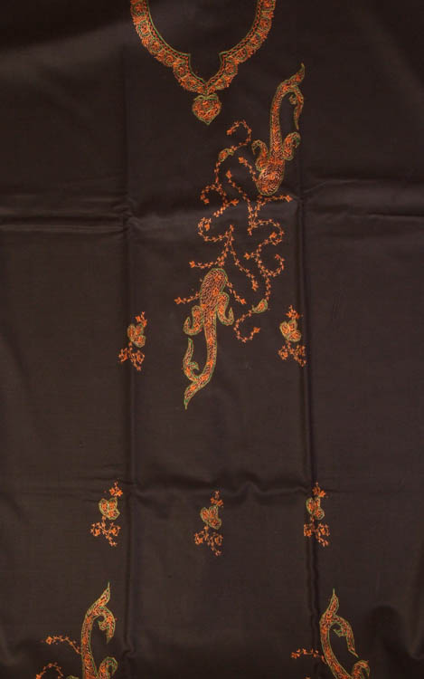 Black Two-Piece Suit from Kashmir with Needle-Stitch Embroidery