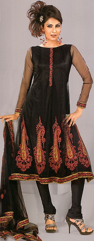Black Wedding Anarkali Suit with Gaint Paisleys and Sequins