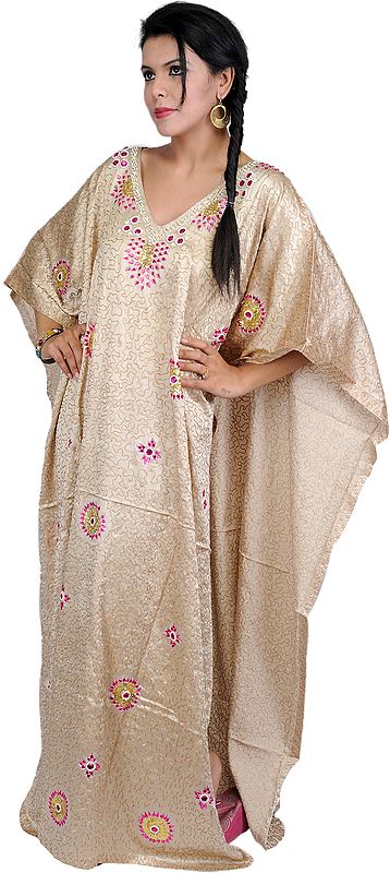 Bleached-Sand Kashmiri Kaftan with Embroidered Sequins and Beads