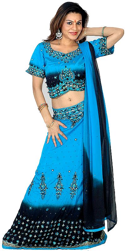 Blue and Black Lehenga Choli with Sequins and Embroidery