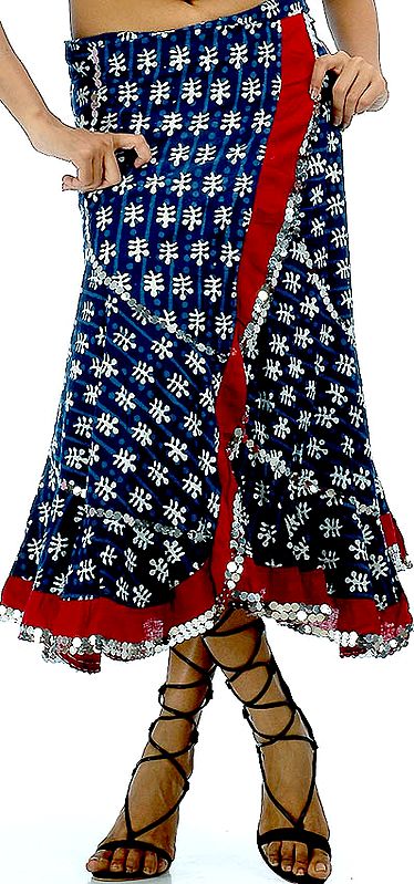 Blue and Maroon Angarakha Skirt with Large Sequins