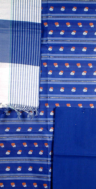 Blue and White Salwar Suit with Thread Weave
