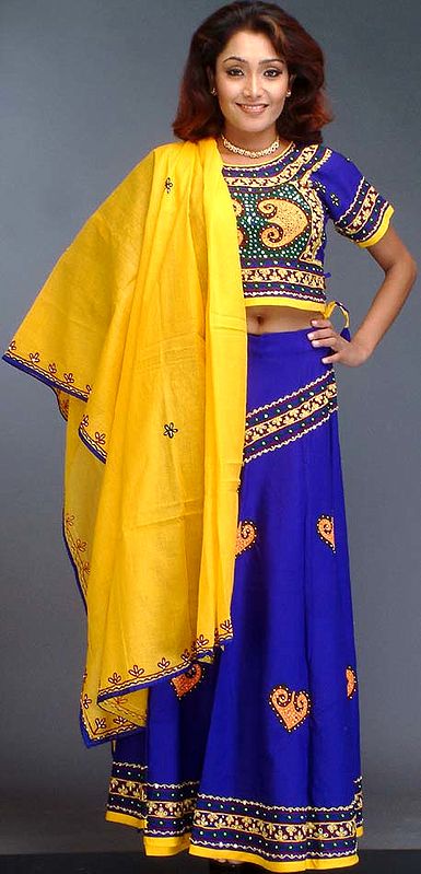 Blue and Yellow Lehenga Choli from Gujarat