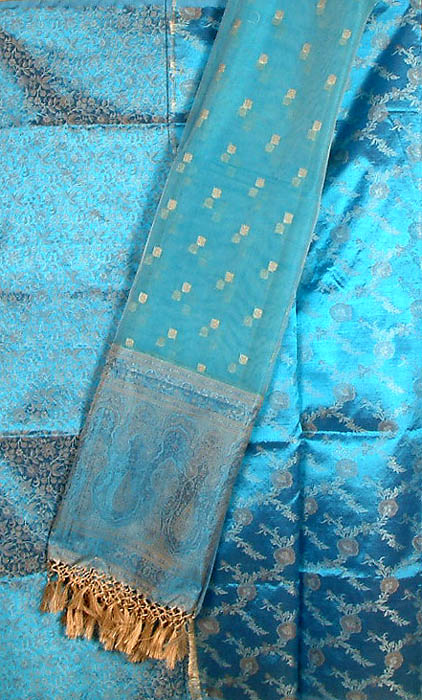 Blue Banarasi Salwar Suit with All-Over Weave