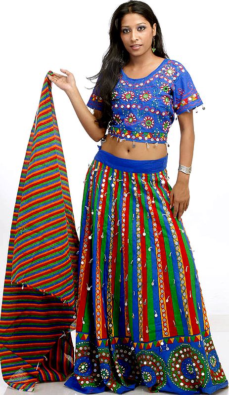 Blue Banjara (Gypsy) Lehenga Choli from Jaipur with Beads and Mirrors