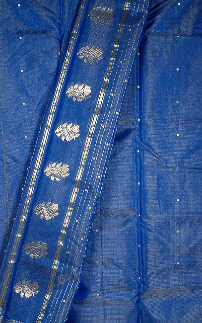 Blue Chanderi Tissue Suit with Golden Zari Weave