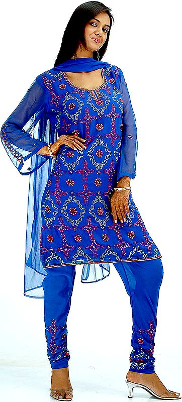 Blue Choodidaar Suit with Beads and Embroidery