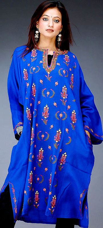 Blue Kashmiri Phiran with Aari Embroidery