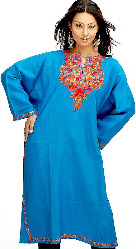 Blue Kashmiri Phiran with Needle Embroidery