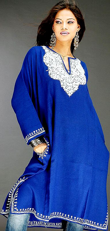 Blue Kashmiri Phiran with Needle Embroidery