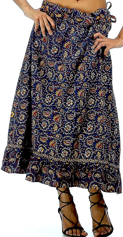 Blue Sanganeri Draw-string Skirt with All-Over Beads