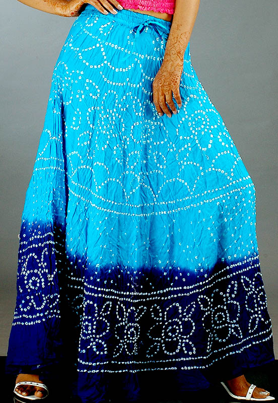 Blue Shaded Bandhani Skirt
