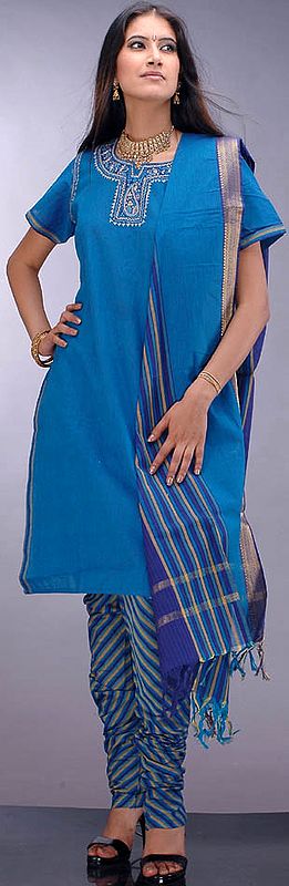 Blue South Cotton Suit with Choodidaar Salwar