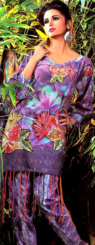 Bougainvillea Choodidaar and Kameez Suit With Large Printed Flowers