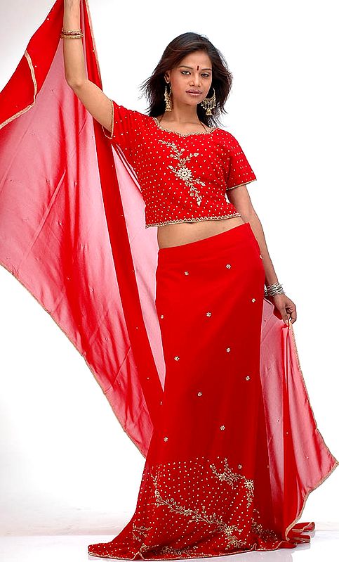 Bridal Red Lehenga and Choli Set with Embroidery and Sequins