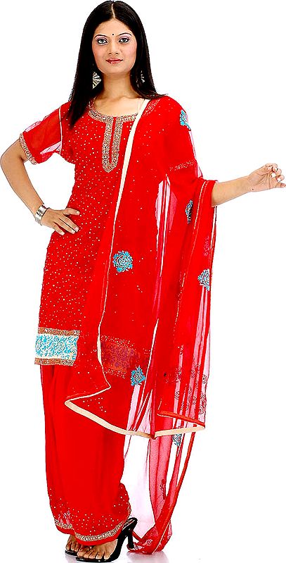 Bridal Red Salwar Kameez with Sequins and Persian Embroidery