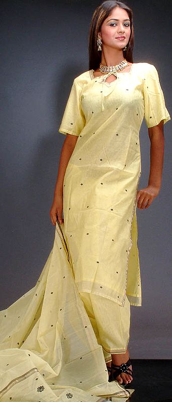 Bright Yellow Chanderi Suit with Thread Work
