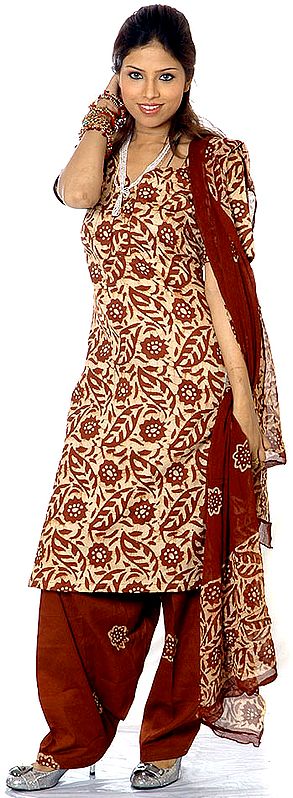 Brown Batik Suit with All-Over Print