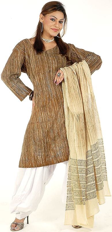 Brown Khadi Suit with Patiala Salwar