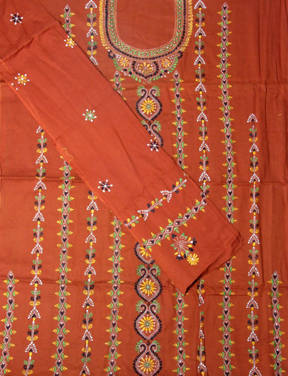 Brown Salwar Suit with All-Over Kantha Stitch Embroidery