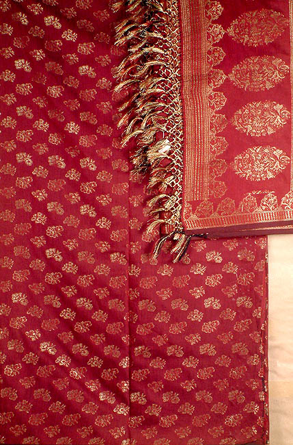 Burgundy Banarasi Salwar Suit with All-Over Thread Weave